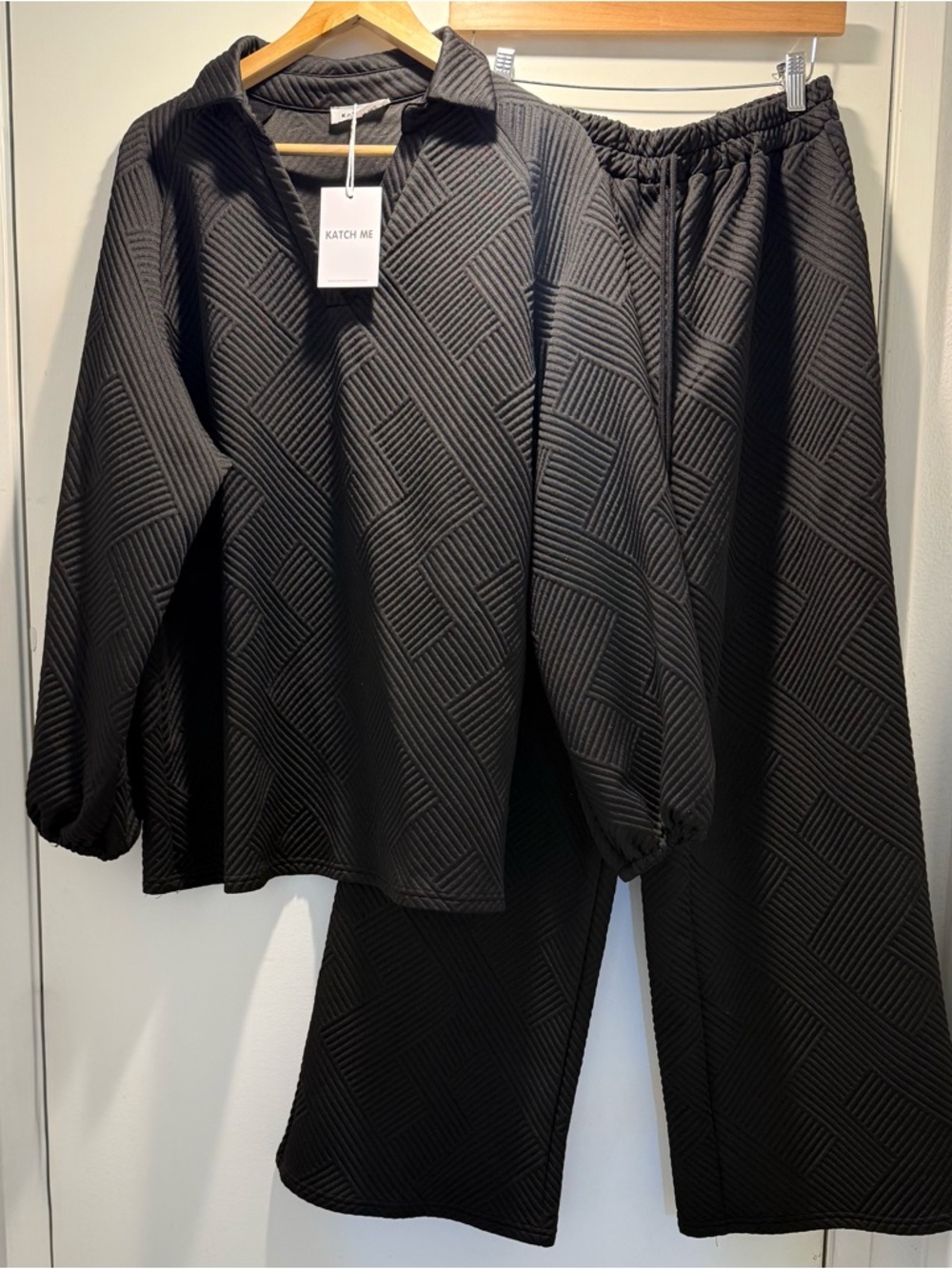 Black Quilted Wide-Leg Pants and Top